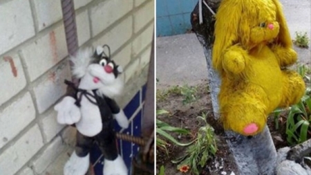Розвішані у дворі черкаської багатоповерхівки дитячі іграшки лякають містян