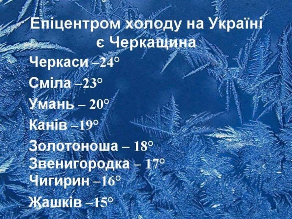 Черкащина – епіцентр холоду в Україні