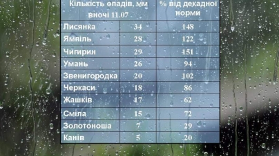 Півтори декадні норми опадів випало у Чигиринському та Лисянському районах