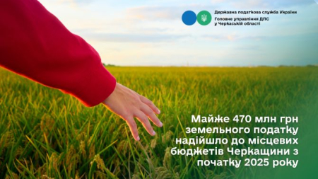 Майже 470 млн грн земельного податку надійшло до місцевих бюджетів Черкащини з початку року